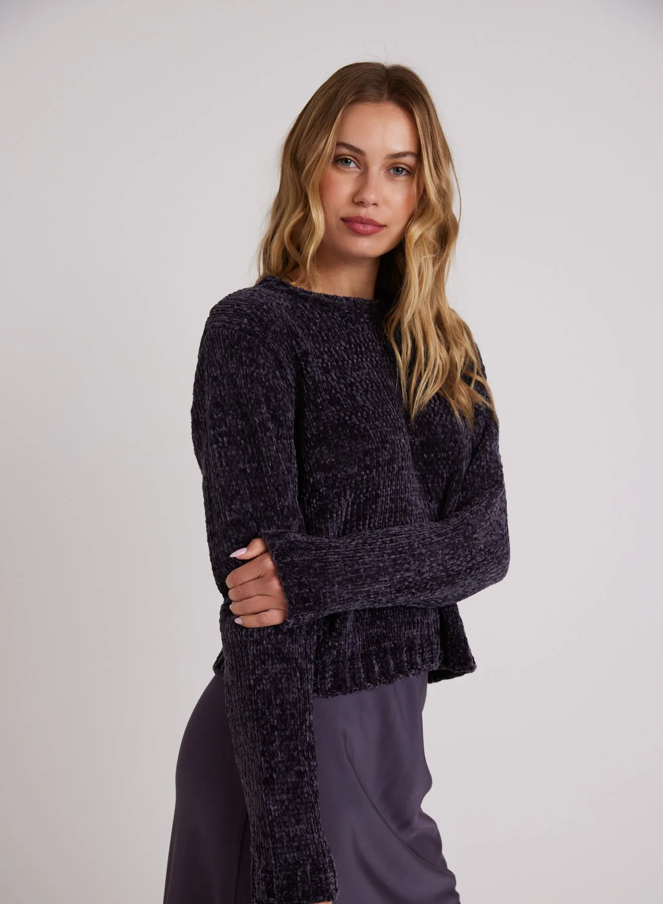 Crew Neck Chenille Sweater - Galaxy Smoke