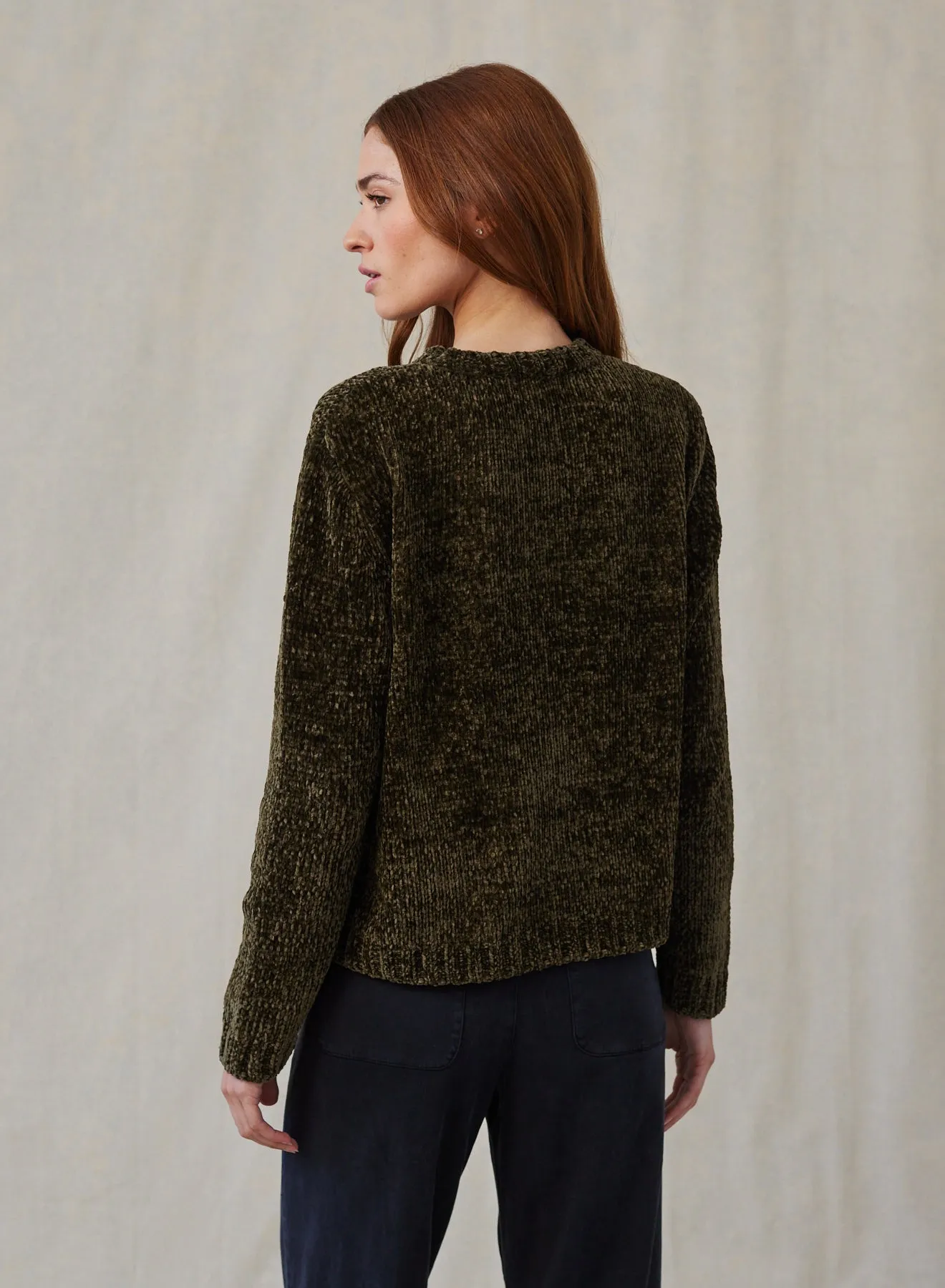 Crew Neck Chenille Sweater- Italian Herb