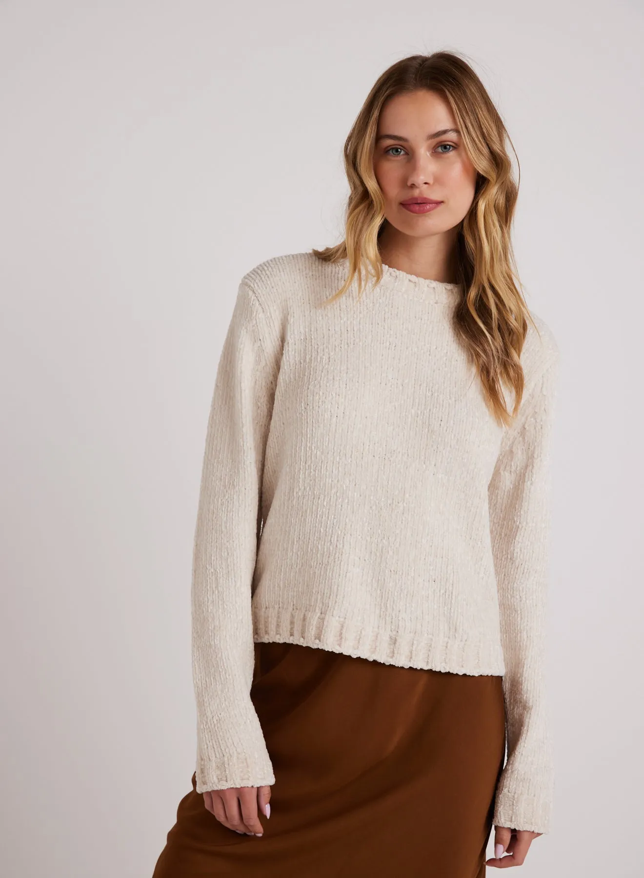 Crew Neck Chenille Sweater- Opal Ivory