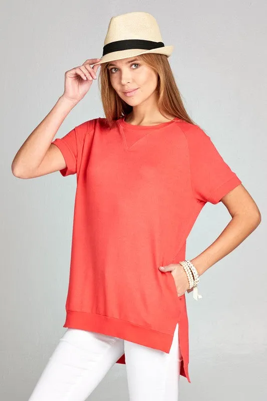 Crew Neck High Low Top - Coral (Copy)