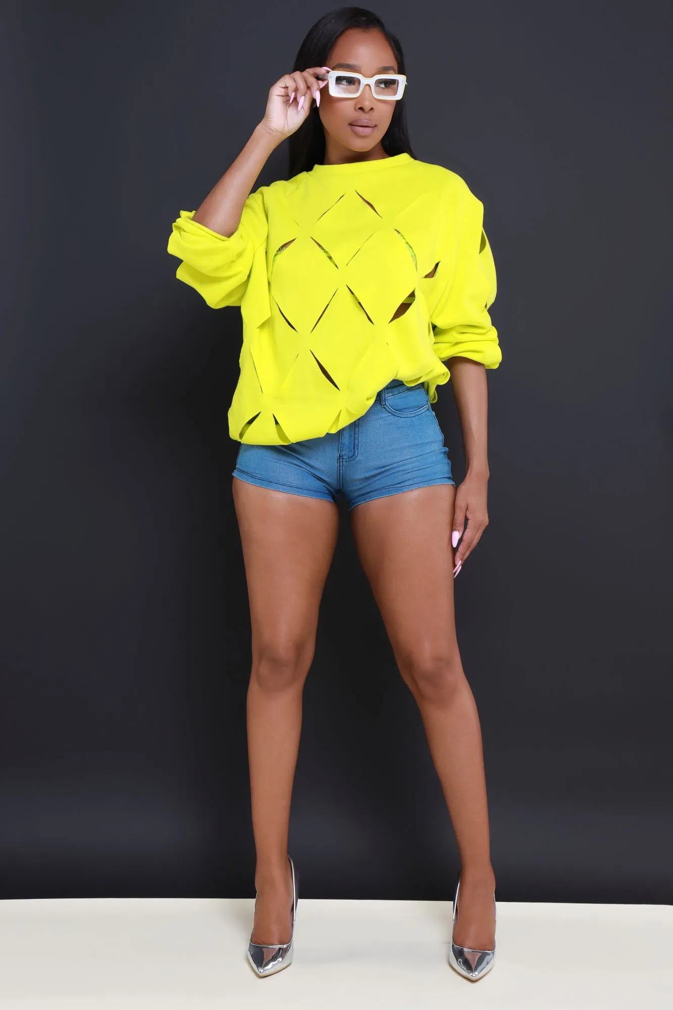 Cross Me Oversized Cut Out Sweatshirt - Neon Yellow