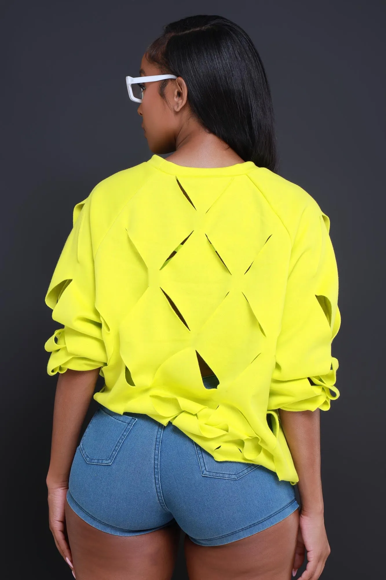 Cross Me Oversized Cut Out Sweatshirt - Neon Yellow