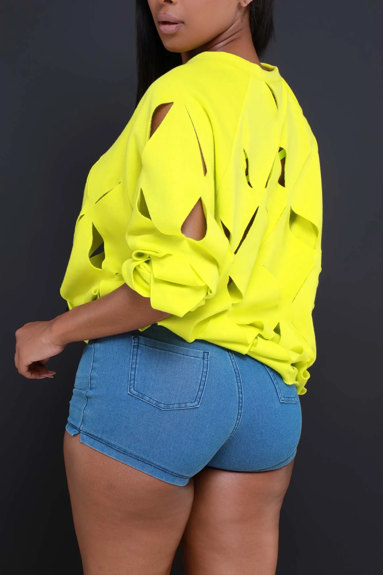 Cross Me Oversized Cut Out Sweatshirt - Neon Yellow