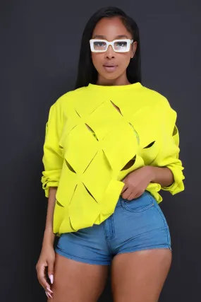 Cross Me Oversized Cut Out Sweatshirt - Neon Yellow