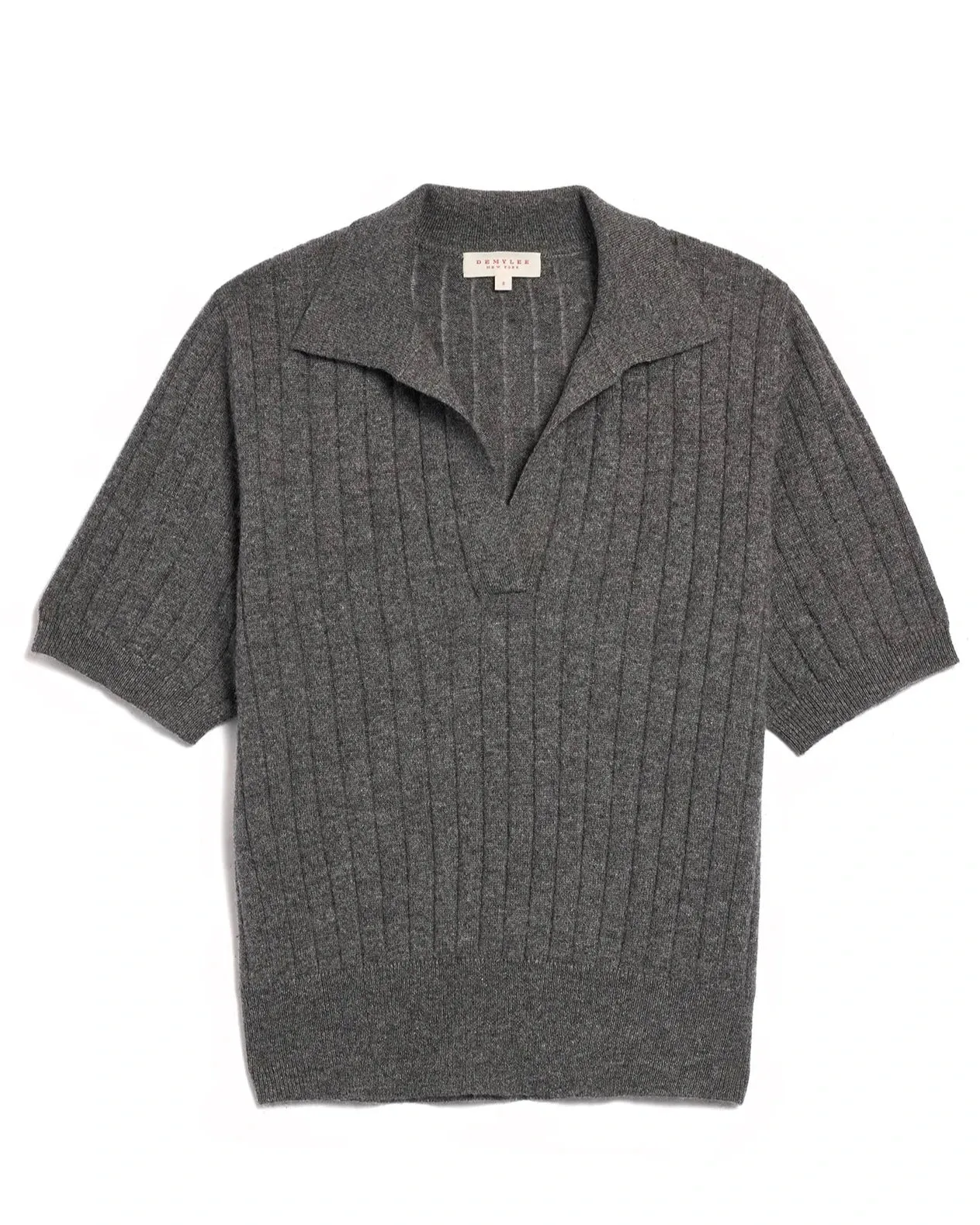 Demylee Skylar Polo Cashmere Top Dark Heather Grey