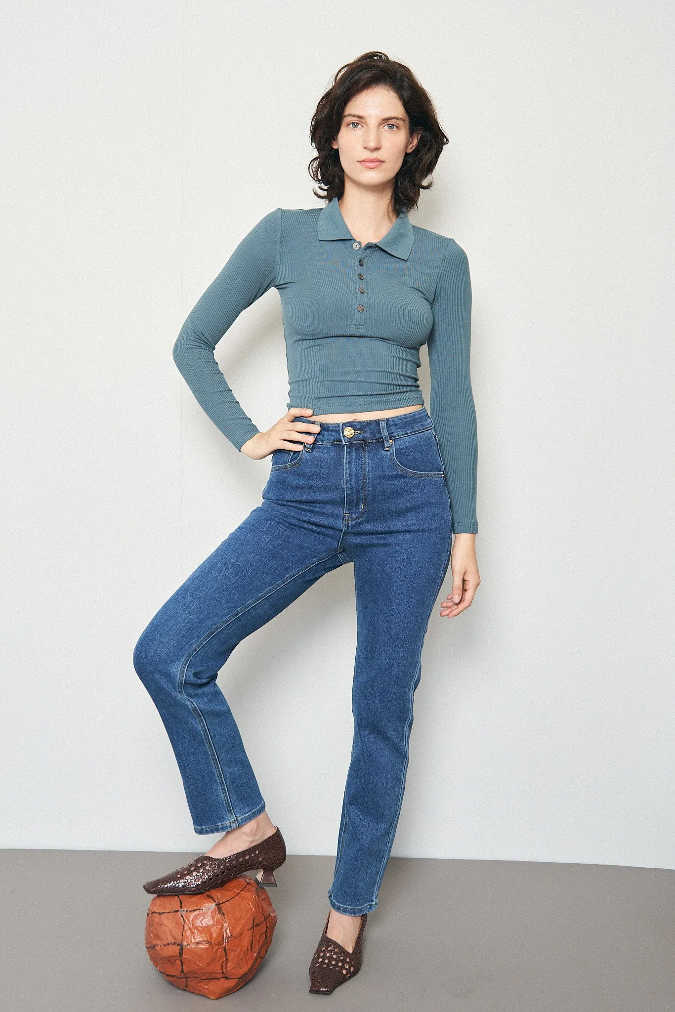 Dusty Dolphin Tencel Long Sleeve Polo