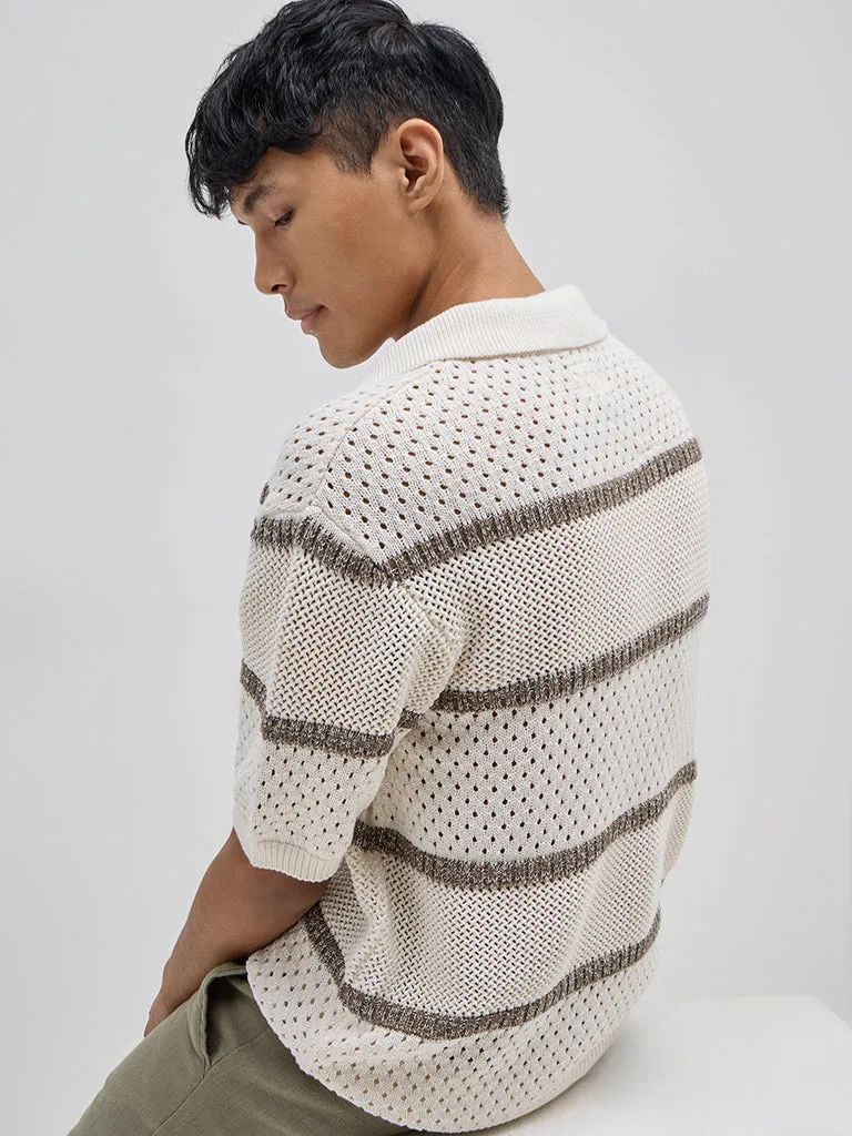 ETA Off-White Striped Knitted Relaxed-Fit Sweater