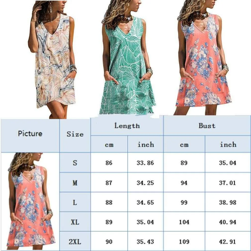 FashionSierra - New Women Casual Loose Tunic Floral Dress Ladies Casual Beach Swing Strappy Cami Pocket Summer Party Dress Sundress