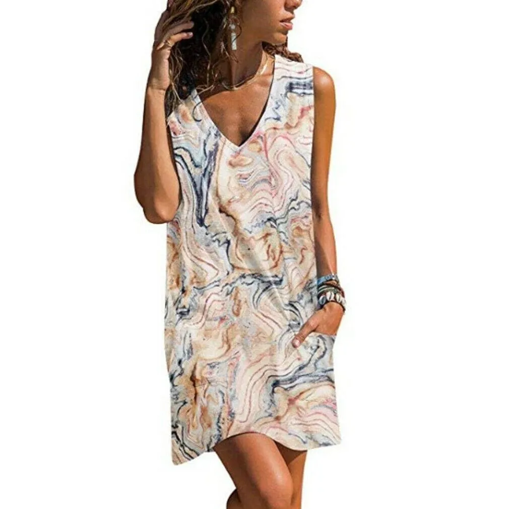 FashionSierra - New Women Casual Loose Tunic Floral Dress Ladies Casual Beach Swing Strappy Cami Pocket Summer Party Dress Sundress