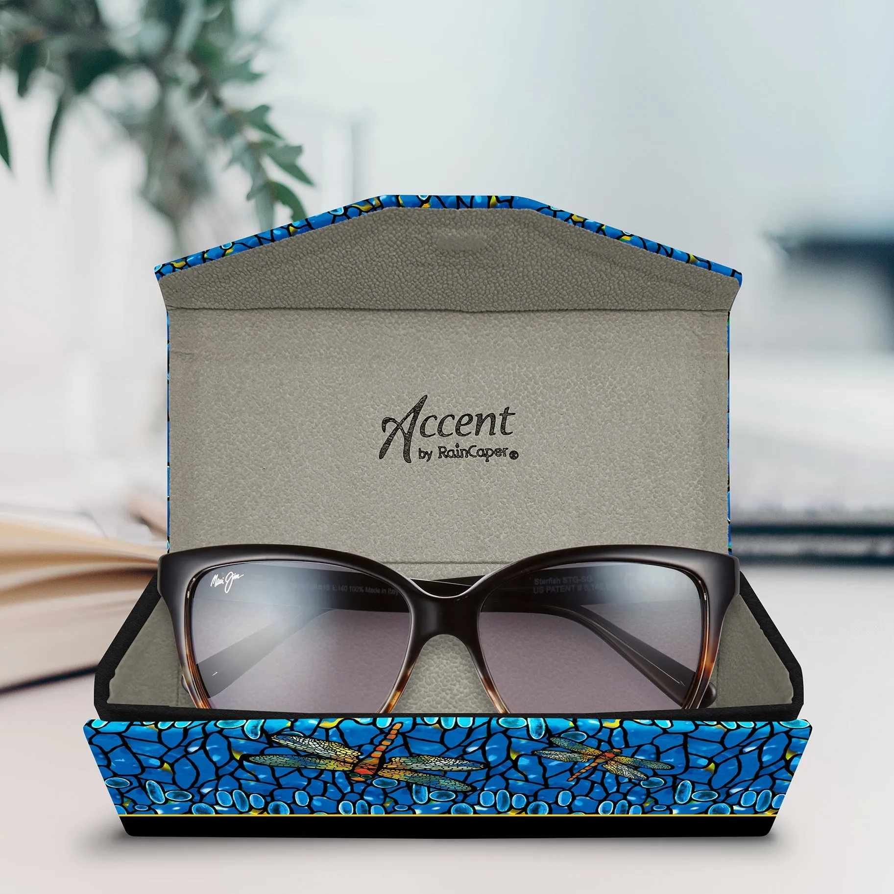 Folding Glasses Case - Vegan, Trifold, Tiffany Dragonfly