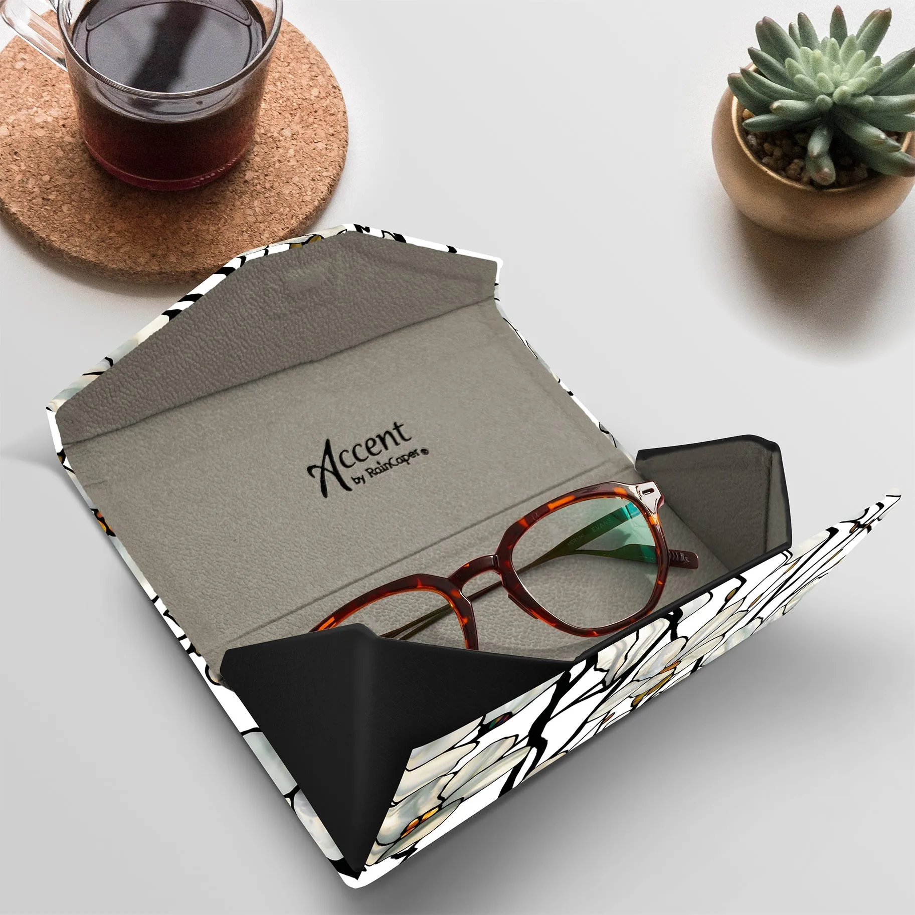 Folding Glasses Case - Vegan, Trifold, Tiffany Magnolia