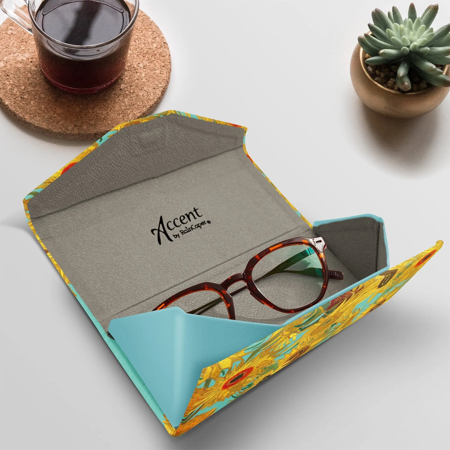 Folding Glasses Case - Vegan, Trifold, van Gogh Sunflowers