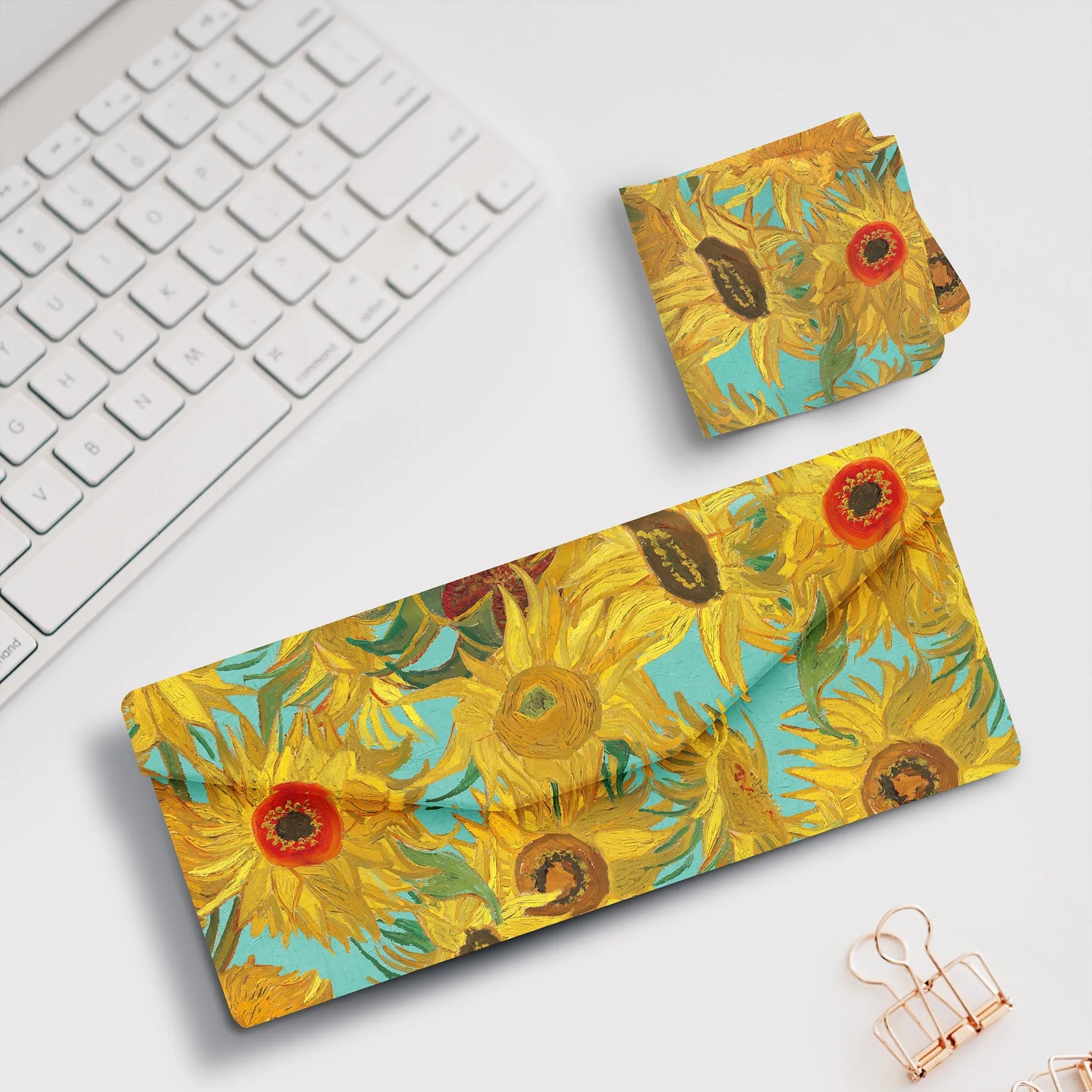 Folding Glasses Case - Vegan, Trifold, van Gogh Sunflowers