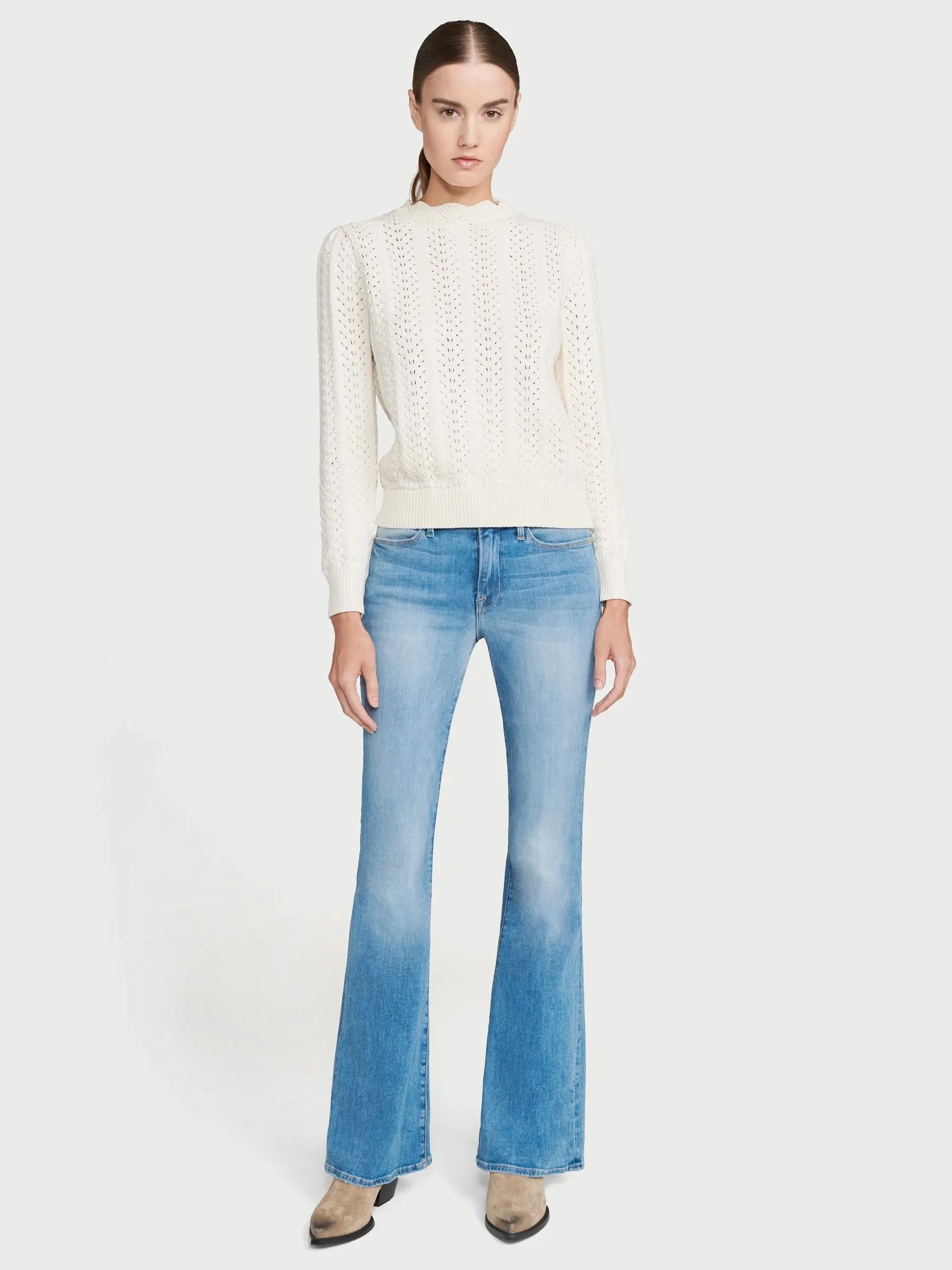 Frame - Pointelle Petal Sweater in Off White