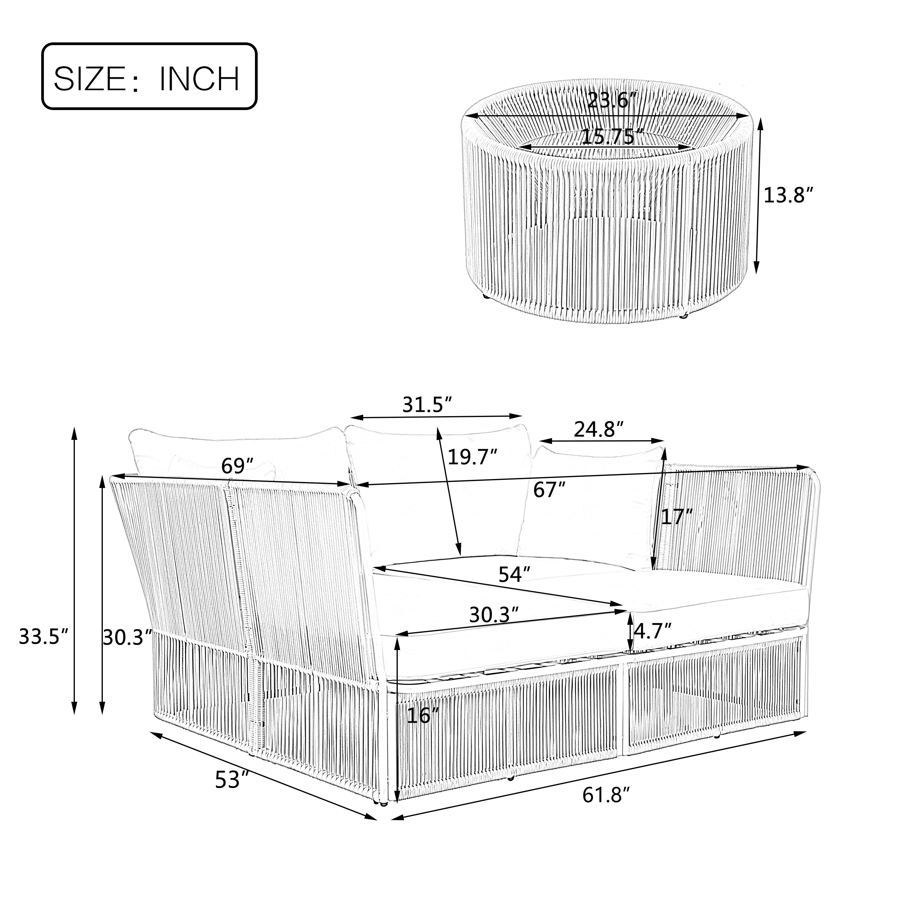 Freeda 2 Pc Outdoor Sunbed and Coffee Table Set - Beige