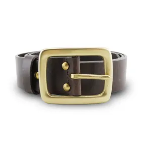 Full Grain Genuine Leather Belt - Milano Dark Brown Belt Solid Brass Rectangle Buckle