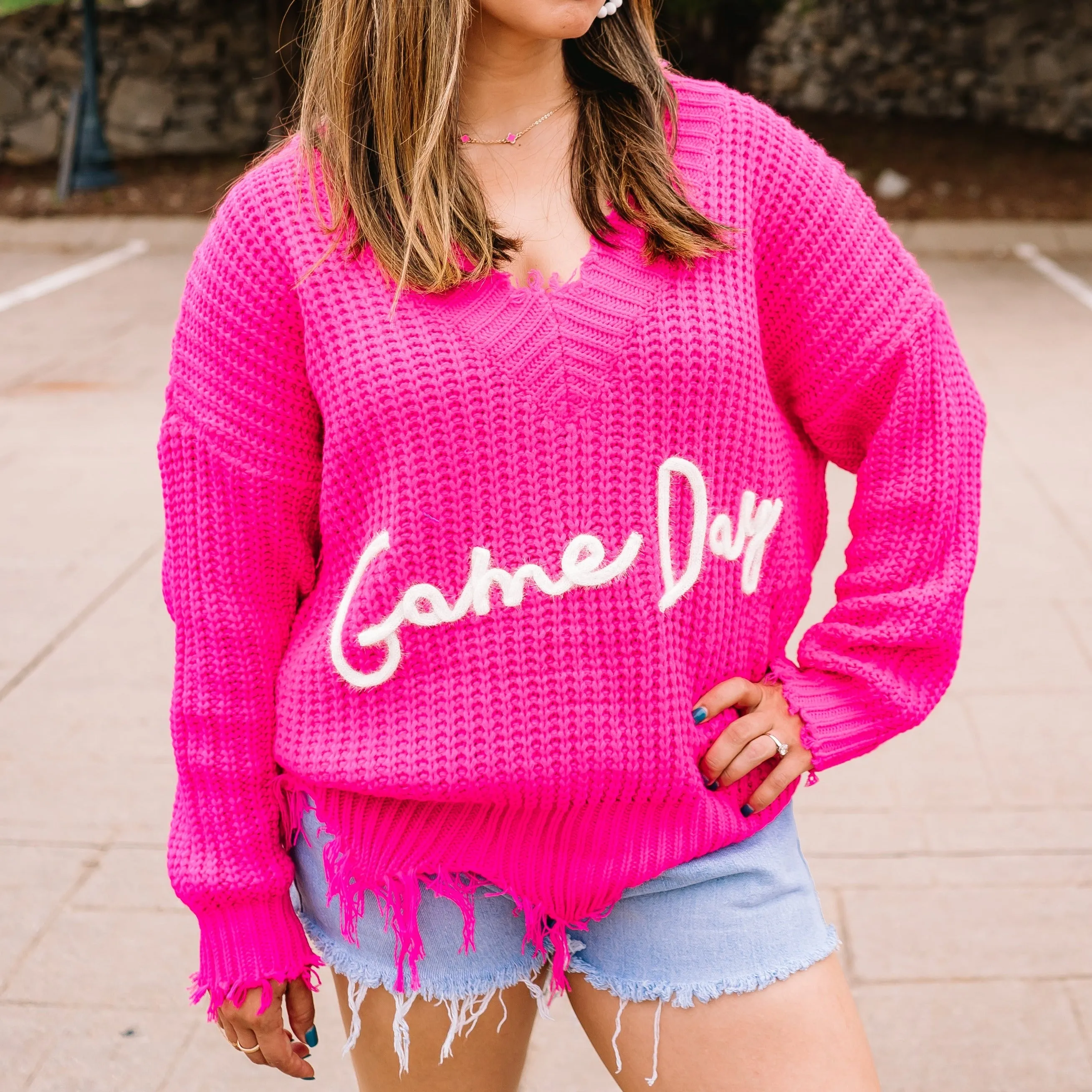 Game Day Fuchsia Sparkle Letter Sweater