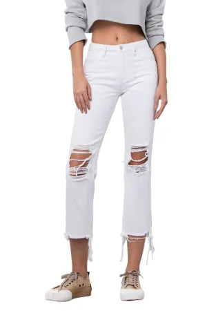 High Waist Ripped Frayed Hem Straight Jeans