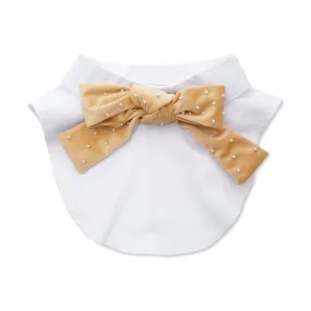 KHAKI KIRA VELVET PEARL BOW COLLAR