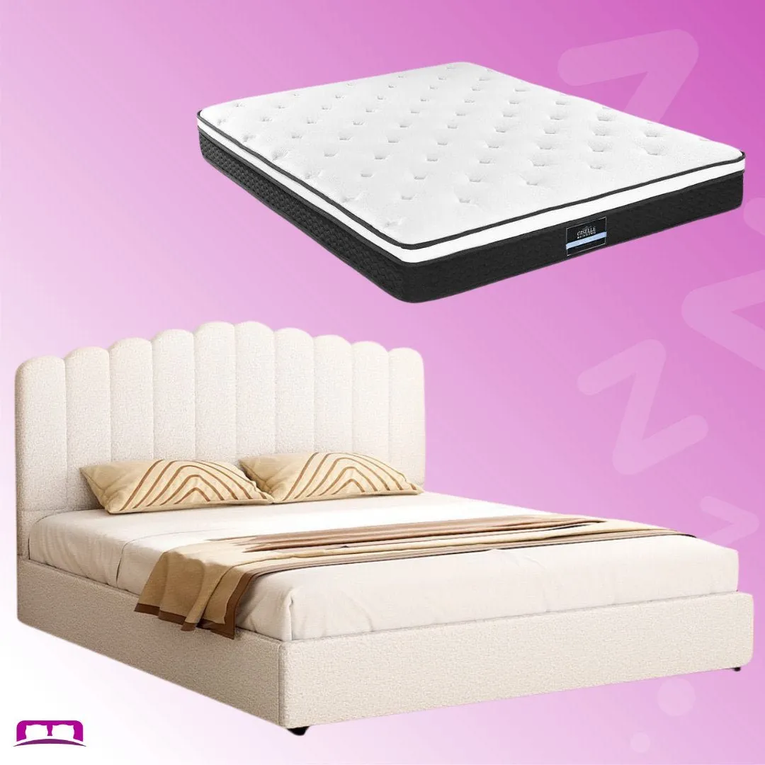 King Package | Fion Boucle Storage Bed & Bonita Euro Top Mattress (Medium Firm)