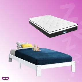 King Single Package | Fairy Wooden Bed Frame White & Bonita Euro Top Mattress (Medium Firm)