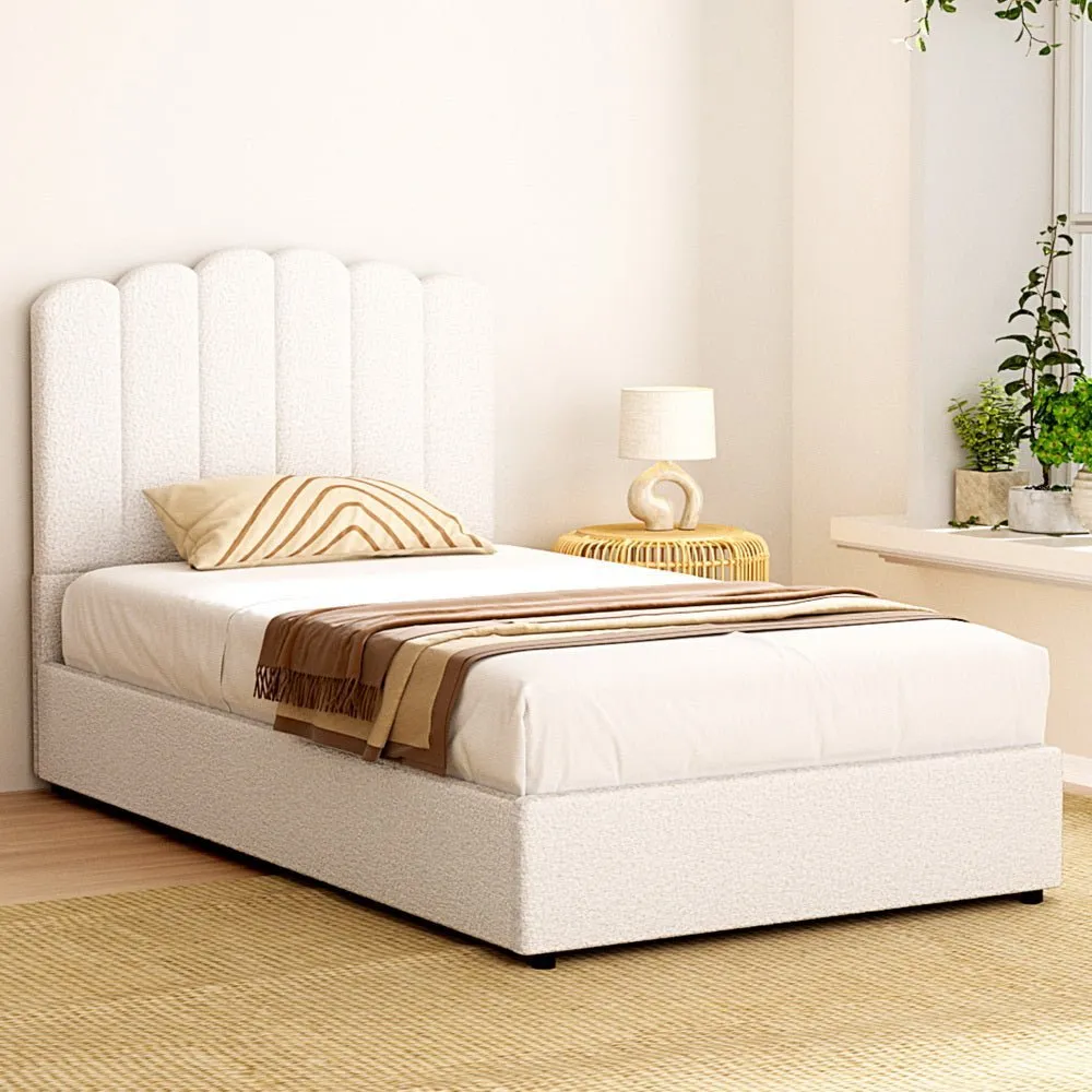 King Single Package | Fion Boucle Storage Bed & Bonita Euro Top Mattress (Medium Firm)