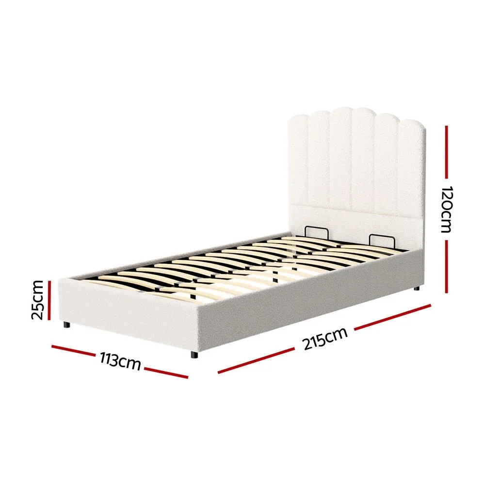 King Single Package | Fion Boucle Storage Bed & Bonita Euro Top Mattress (Medium Firm)