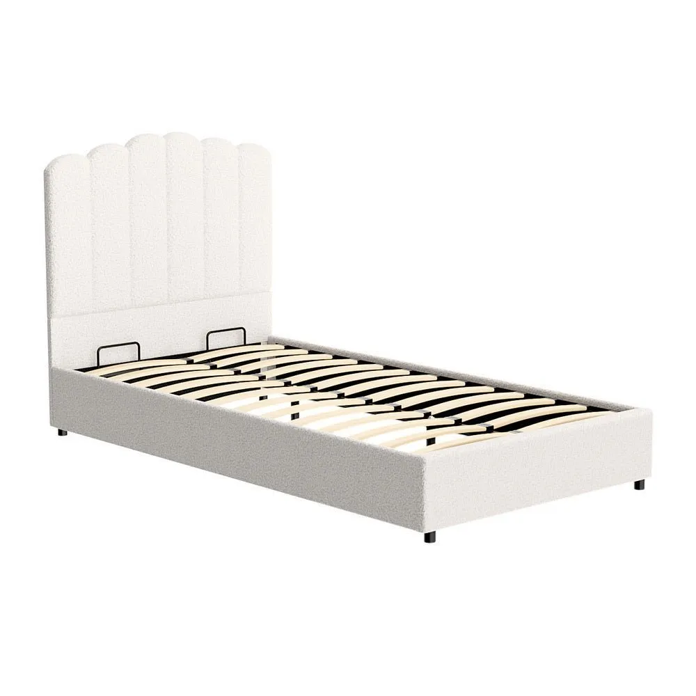 King Single Package | Fion Boucle Storage Bed & Bonita Euro Top Mattress (Medium Firm)