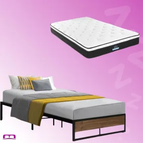 King Single Package | Oslo Metal Bed Frame Black & Bonita Euro Top Mattress (Medium Firm)