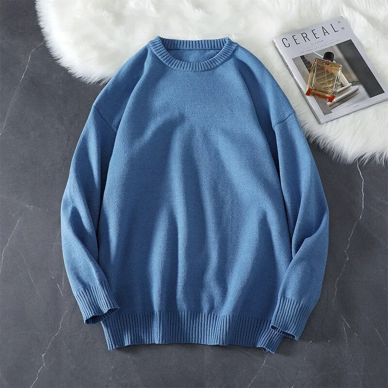 Korean Fashion Sweaters Men New Brand Sweater Fashion Jumper Casual O-Neck Solid Color Homme Knitwear White Black Pullover