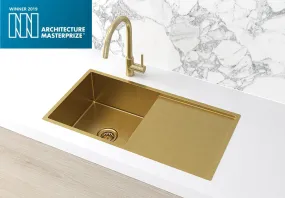 Lavello Kitchen Sink - Single Bowl & Drainboard 840 x 440 - Brushed Bronze Gold