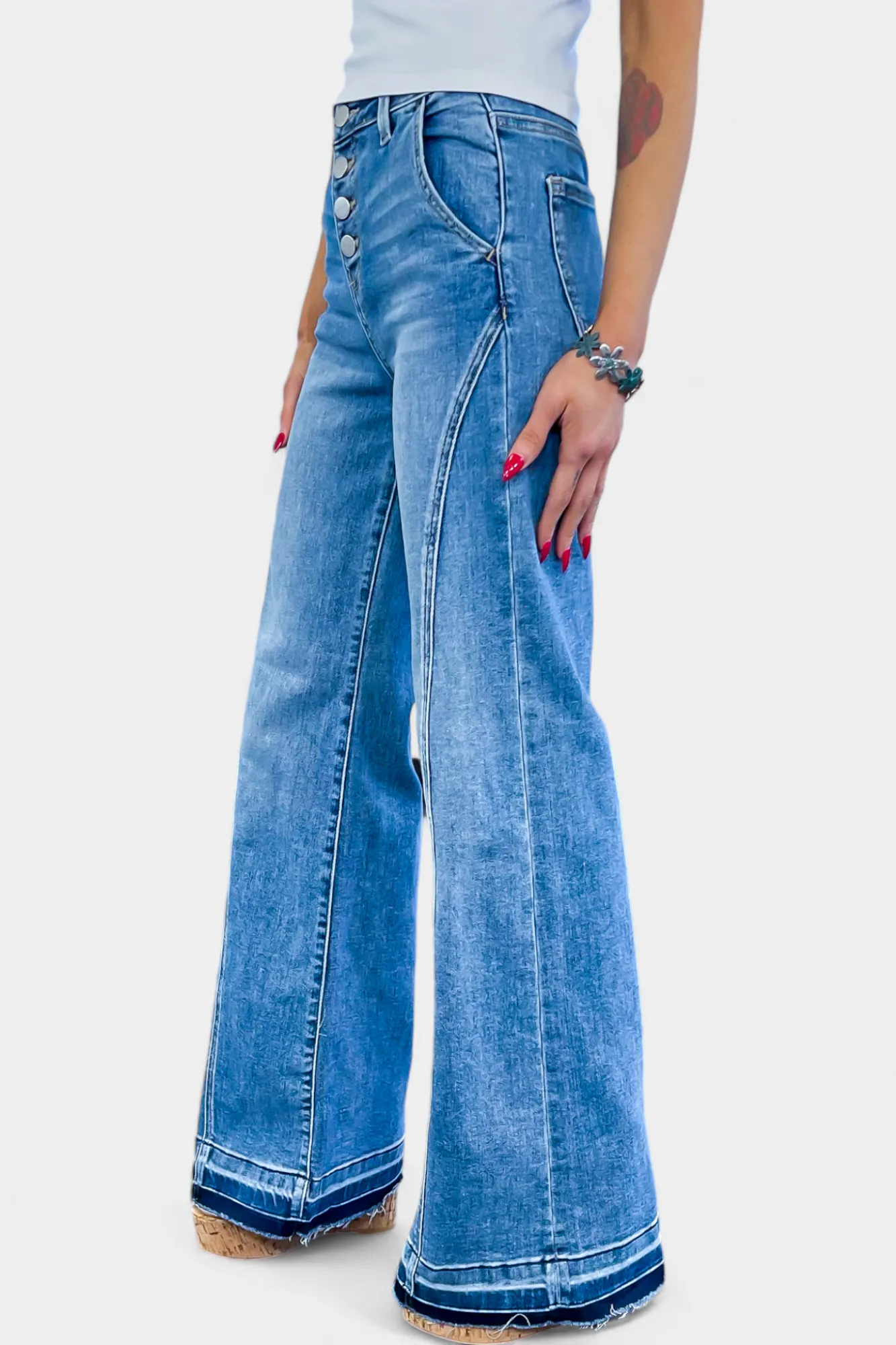 Medium Wash High Rise Wide Jeans