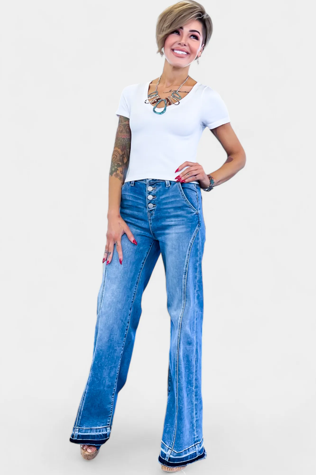 Medium Wash High Rise Wide Jeans