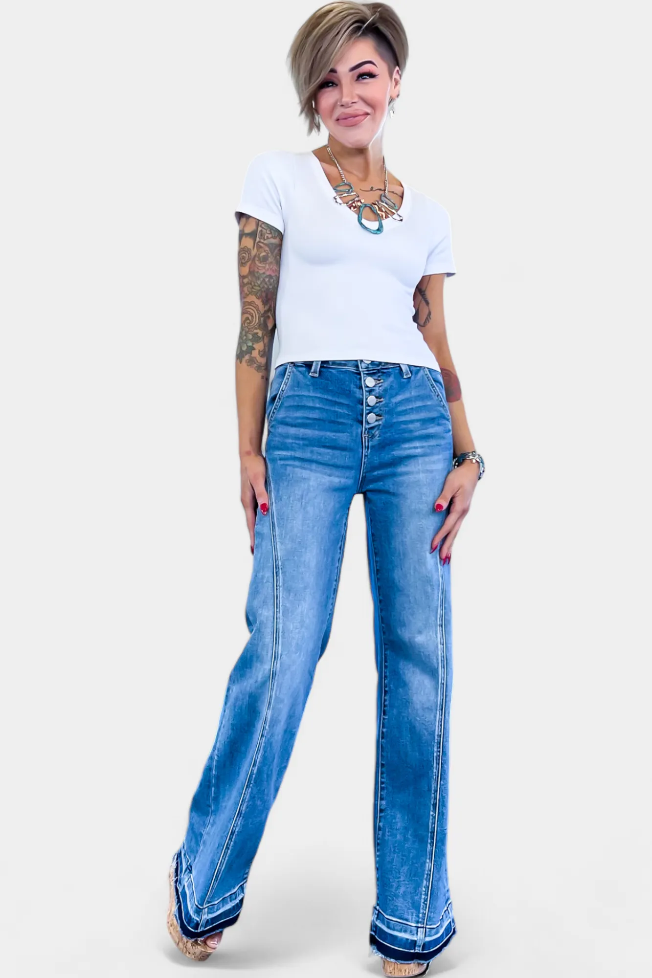 Medium Wash High Rise Wide Jeans