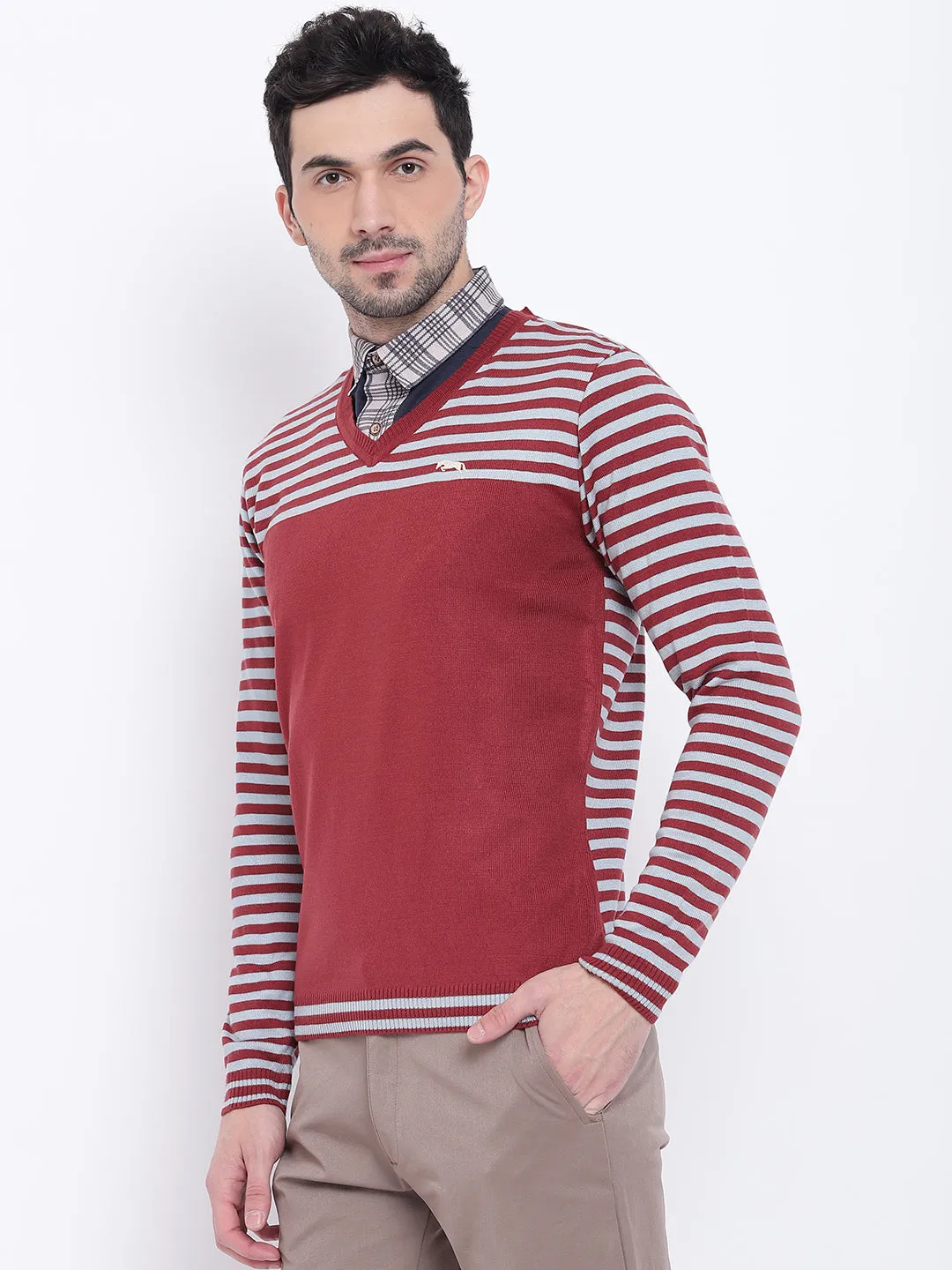 Men Casual Striped Red Sweaters