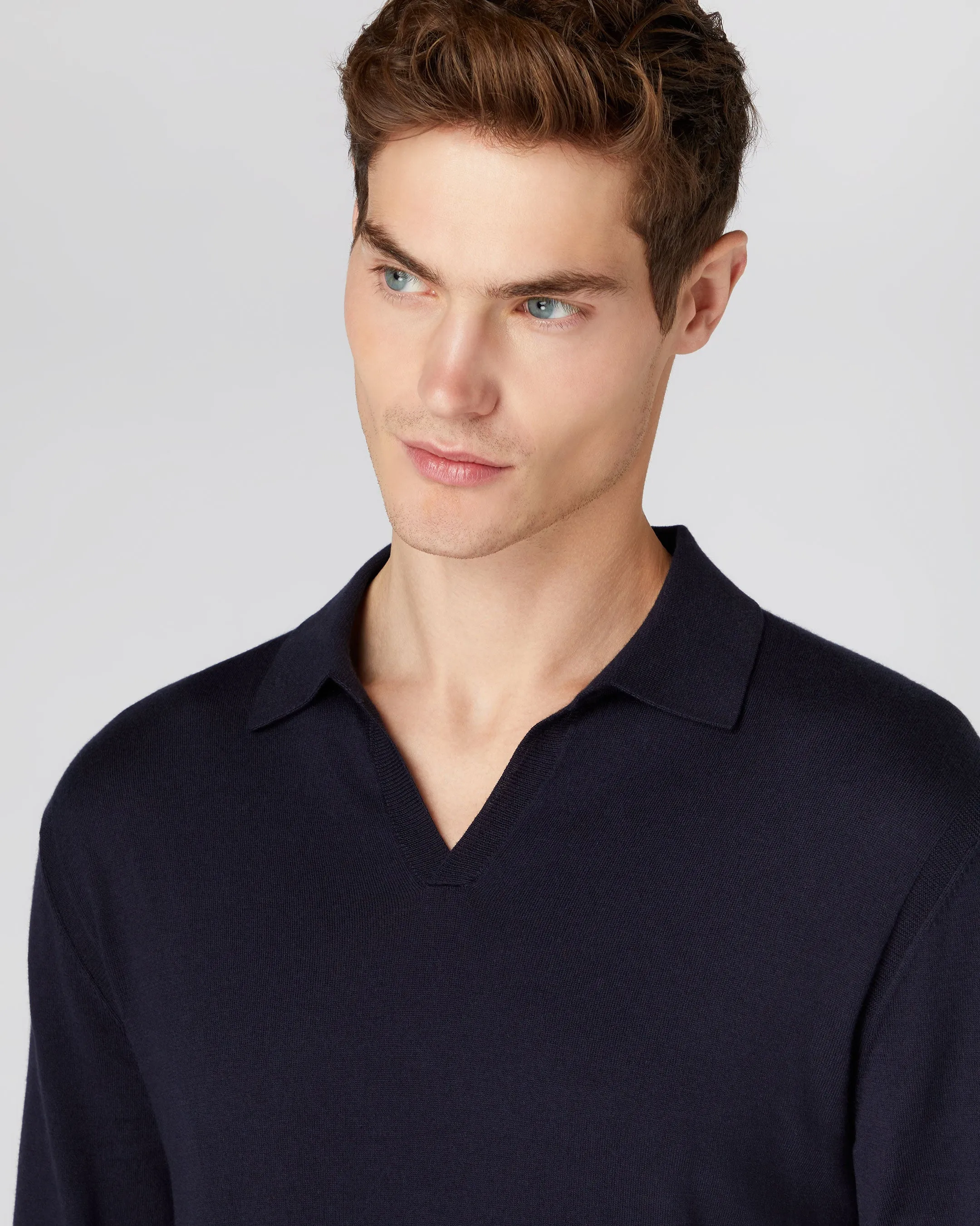 Men's Padstow Cotton Cashmere Polo Shirt Navy Blue