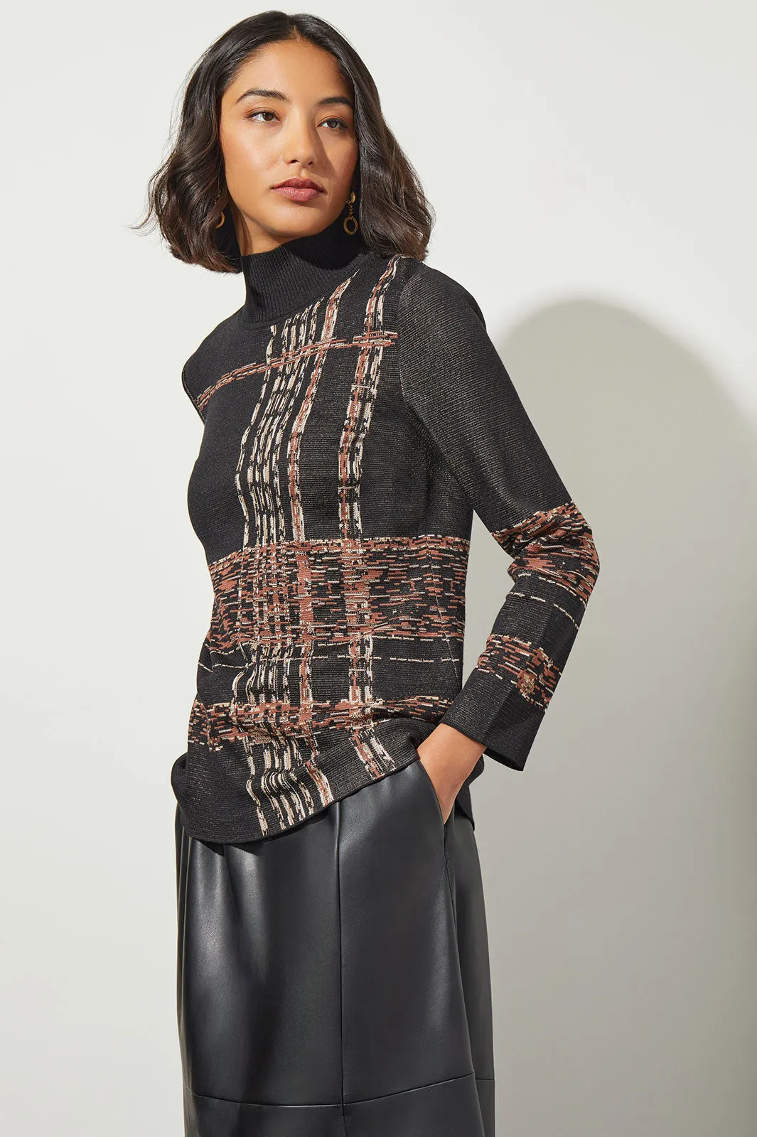 Mock Neck Jacquard Soft Knit Tunic