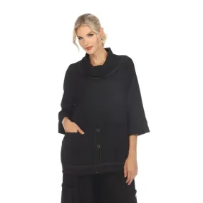 Moonlight Contrast-Trim Tunic Top in Black - 3573-BLK