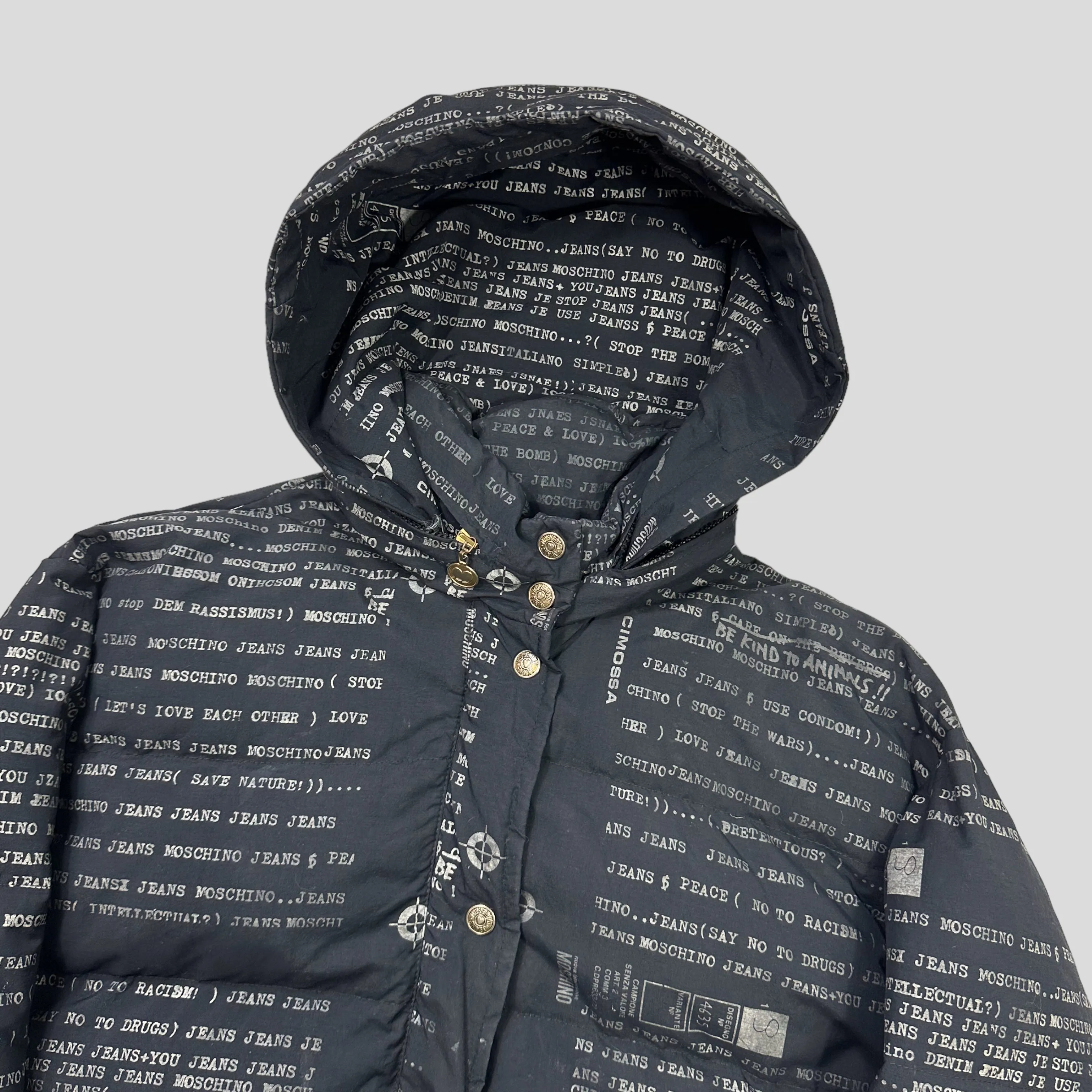 Moschino Jeans 90’s Typewriter Goose Down Puffer Jacket - L/XL
