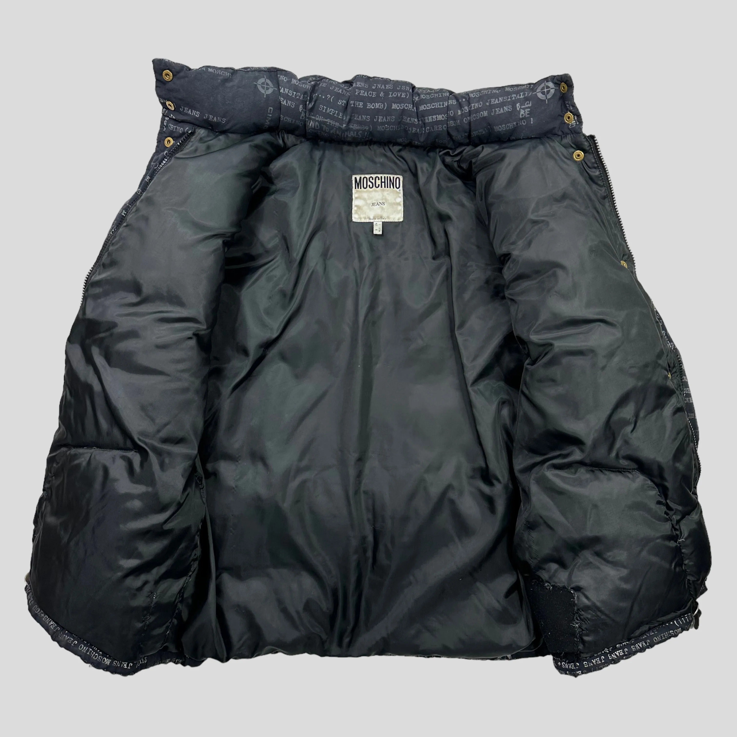 Moschino Jeans 90’s Typewriter Goose Down Puffer Jacket - L/XL