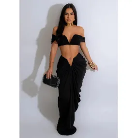 New Fashion Women's Pleated Set Summer Strapless Top And Slim-Fit Maxi Dress Suit Solid Color Ladies Two-Piece Outfits