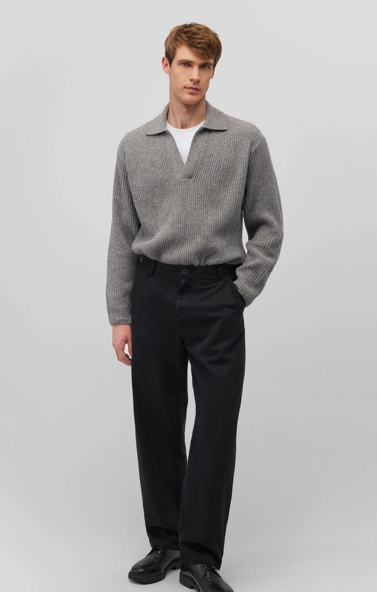 POLO COLLAR SWEATER IN GREY MELANGE