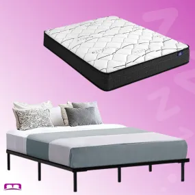 Queen Package | Ted Metal Bed Black & Glay Bonnell Spring Mattress (Medium Firm)