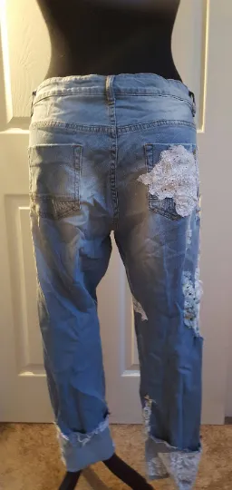 "HELENA" Custom Order Embroidered Lace Denim Jeans