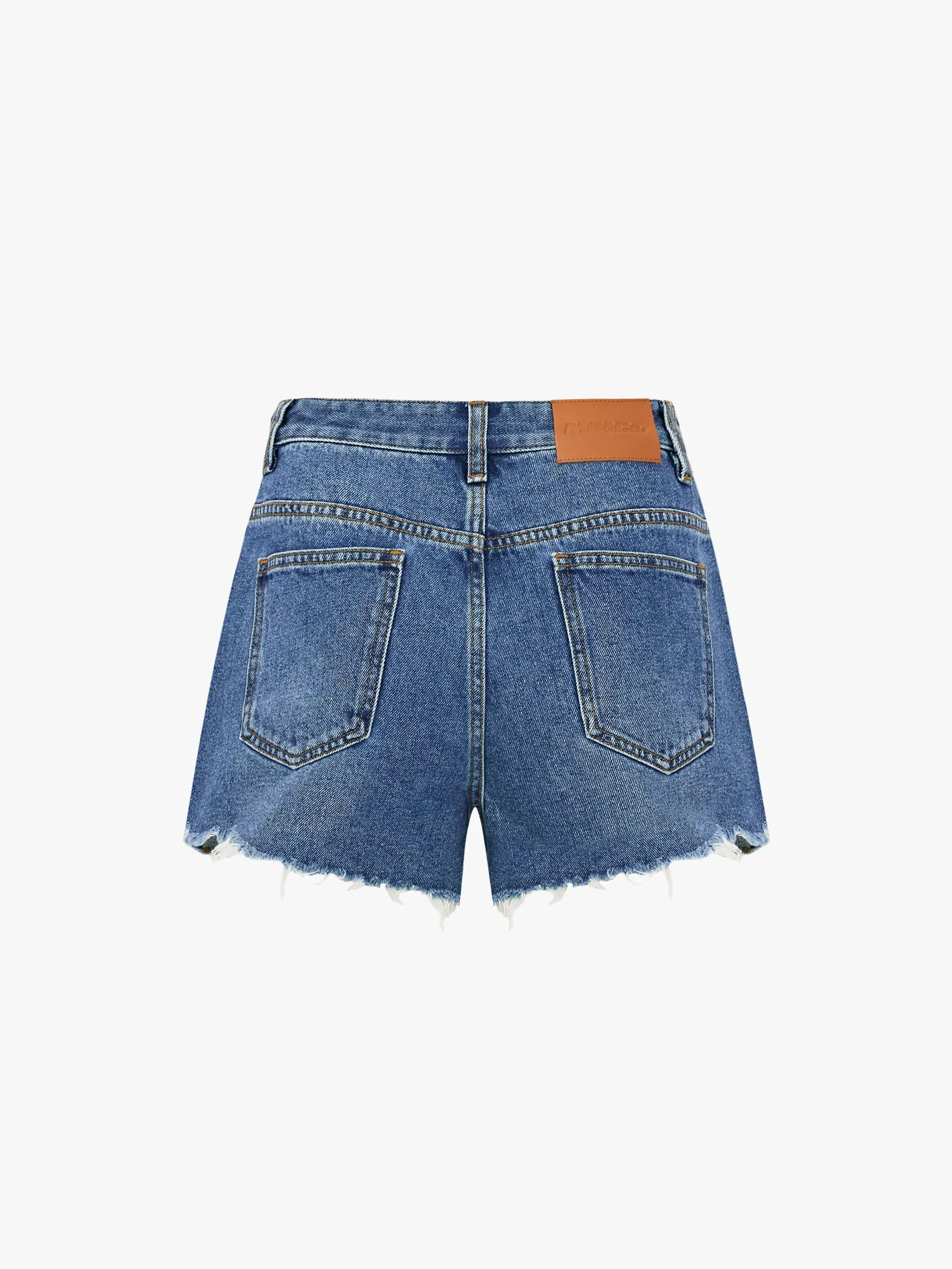 Ripped Washed Cotton Denim Shorts