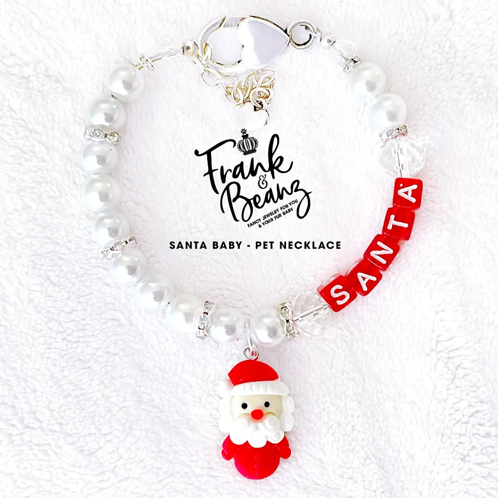 Santa Baby Pet Necklace for Dogs Personalized Pearl Cat Collar Necklace Pet Jewelry