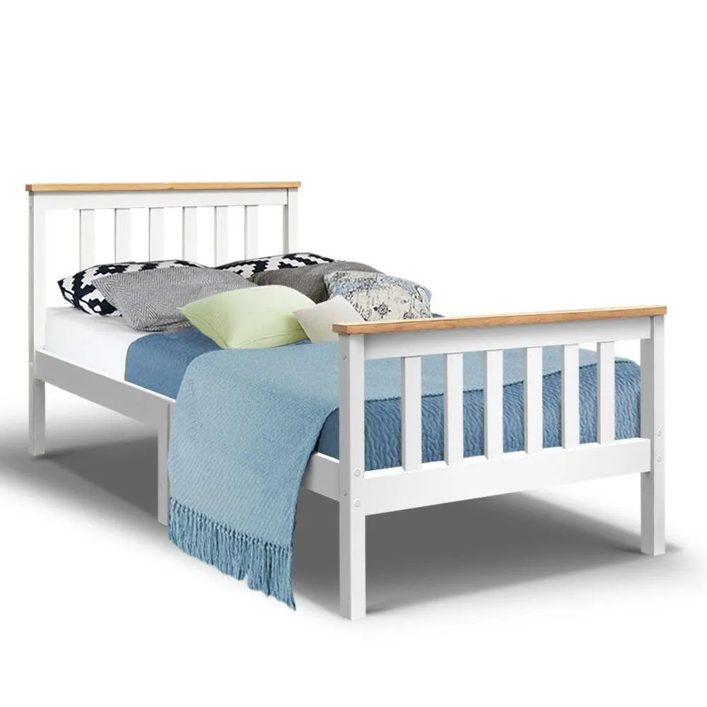 Single Package | Kewarra Wooden Bed Frame White & Bonita Pillow Top Mattress (Medium Firm)