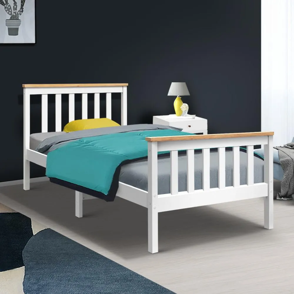 Single Package | Kewarra Wooden Bed Frame White & Bonita Pillow Top Mattress (Medium Firm)