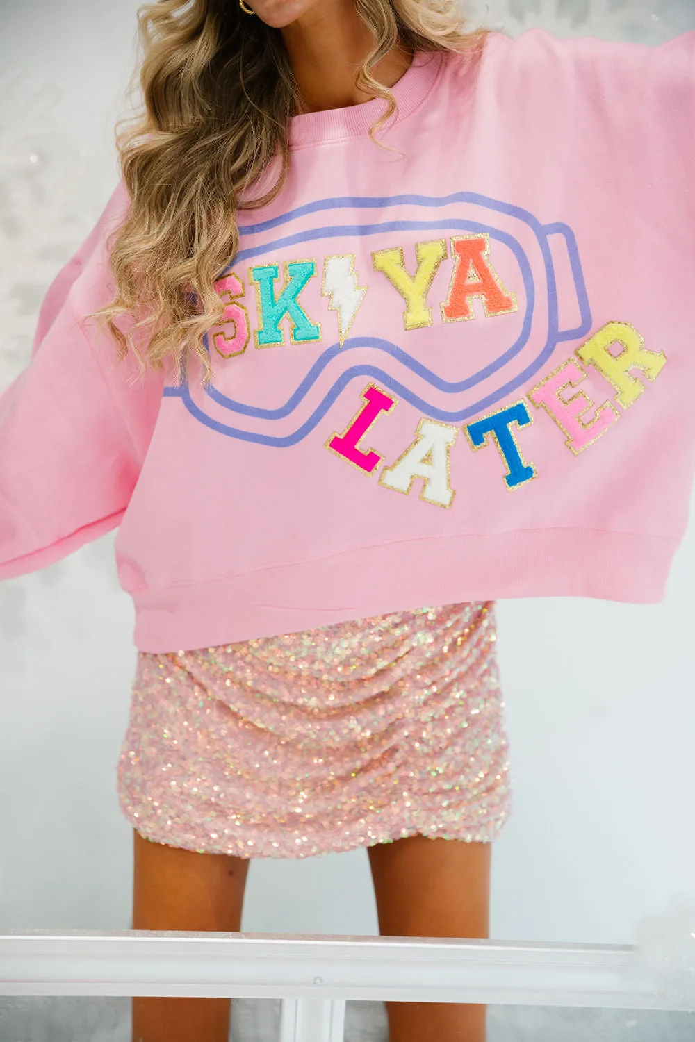 SKI YA LATER PINK PULLOVER