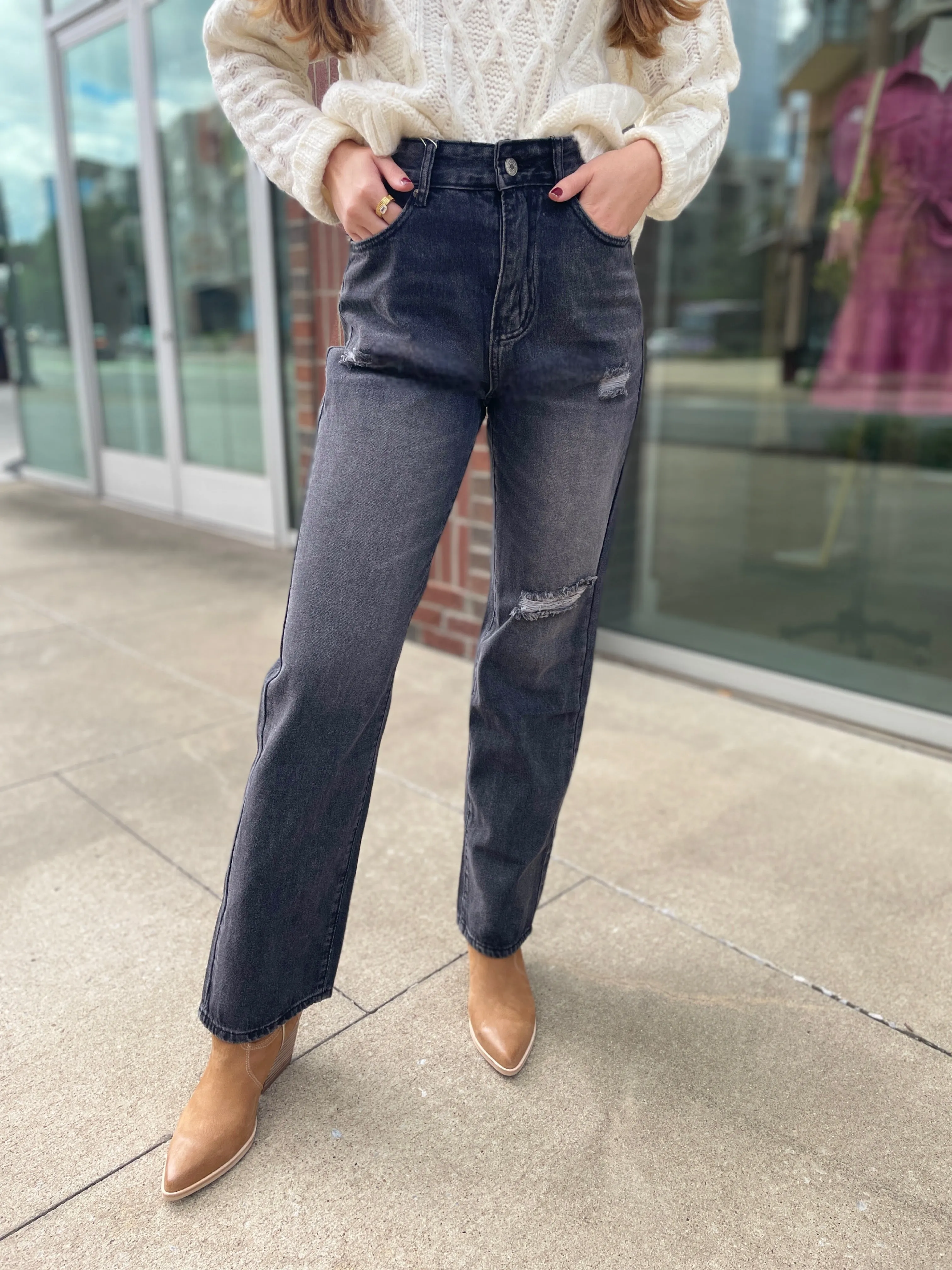 Skinny Wide-Leg Black Denim Jeans